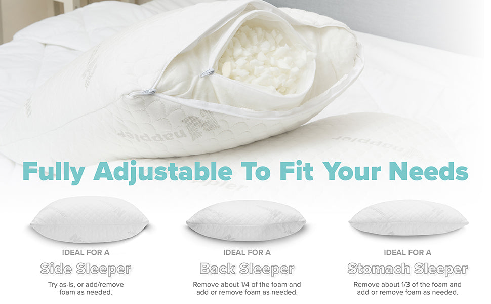 Shredded Memory Foam Bed Pillow Luxury Loft Home Pillow Hotel Quality , Pillow for Sleeping Support Side Back Stomach Sleepers Grade Washable Bamboo Cover Standard