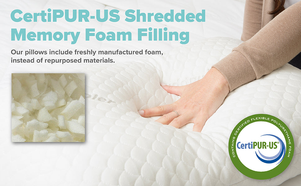 Shredded Memory Foam Bed Pillow Luxury Loft Home Pillow Hotel Quality , Pillow for Sleeping Support Side Back Stomach Sleepers Grade Washable Bamboo Cover Standard
